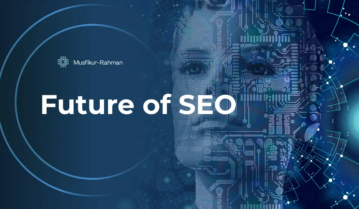 A digital artistic rendering of a human face integrated with complex circuit patterns and glowing data nodes, symbolizing the evolution of SEO into AI Overviews and agentic search assistants.